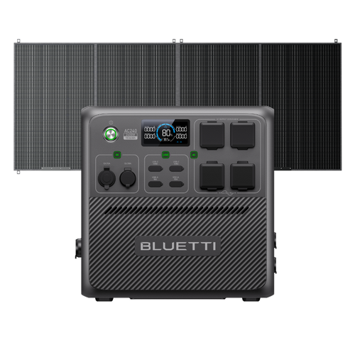 BLUETTI AC240 with 350W solar panel – water-resistant portable solar generator for off-grid living, camping, and backup power in Australia