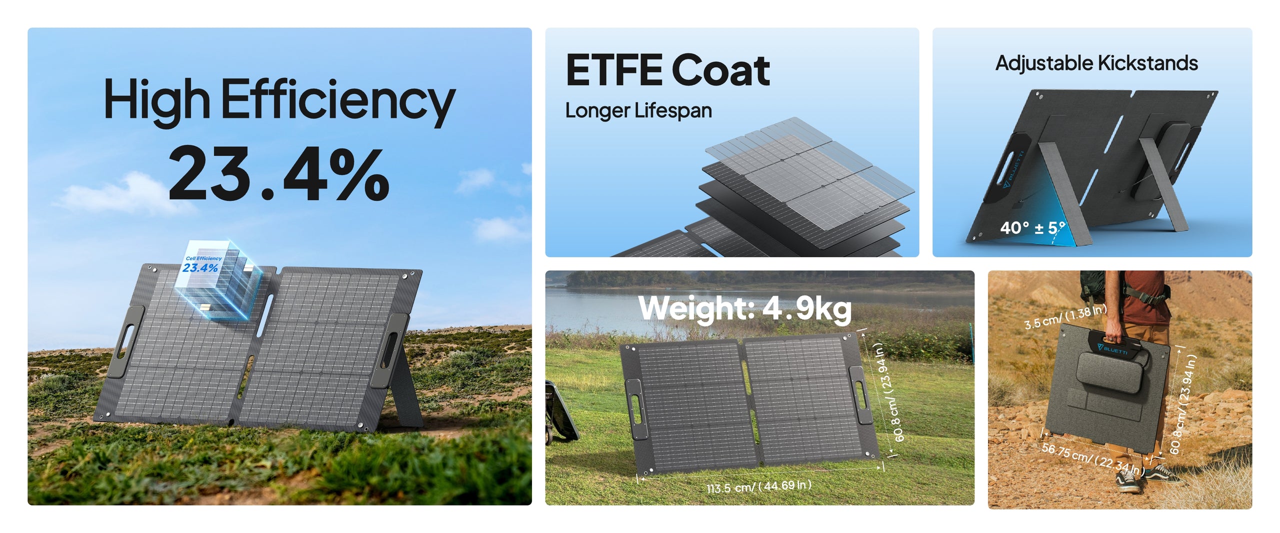 PV100 high efficiency portable solar panel for fast charging