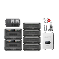 Dual BLUETTI Apex300 units with four B300K batteries, Hub A1,  SolarX 4K panels and portable trolley 2 for high-capacity solar generator system
