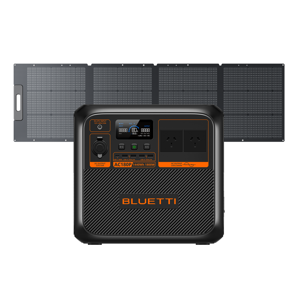 AC180P portable power station with 200W solar panel bundle for camping, outdoor work, and emergency power