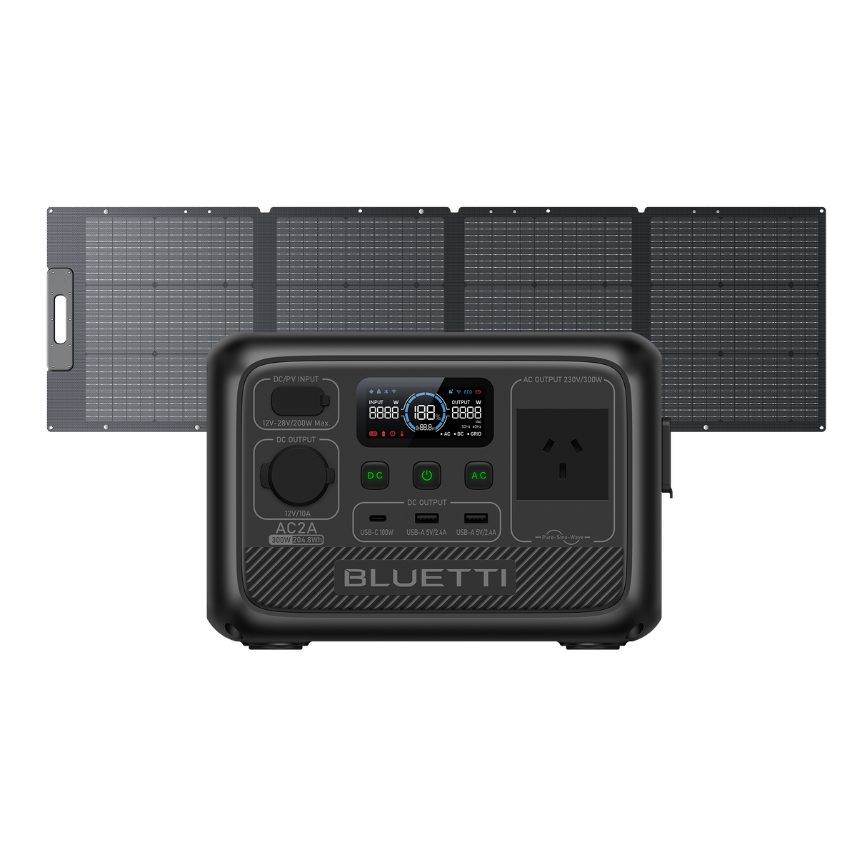 AC2A portable power station and 200W solar panel bundle for camping and off-grid power