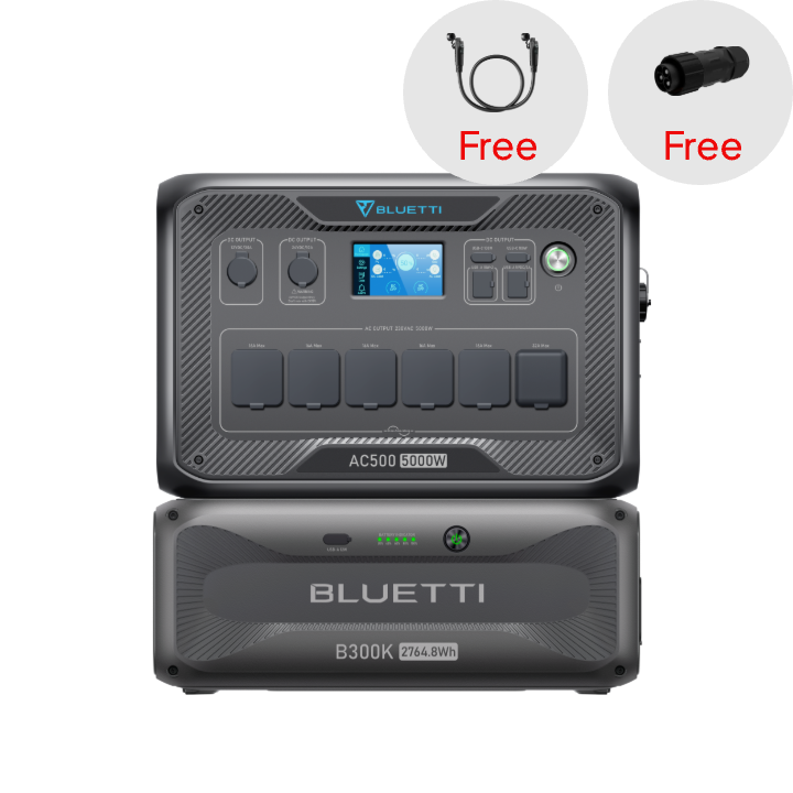 AC500+B300K home backup power system with free P150D to P090D cable and M28 Bayonet 3-pin Male Connector