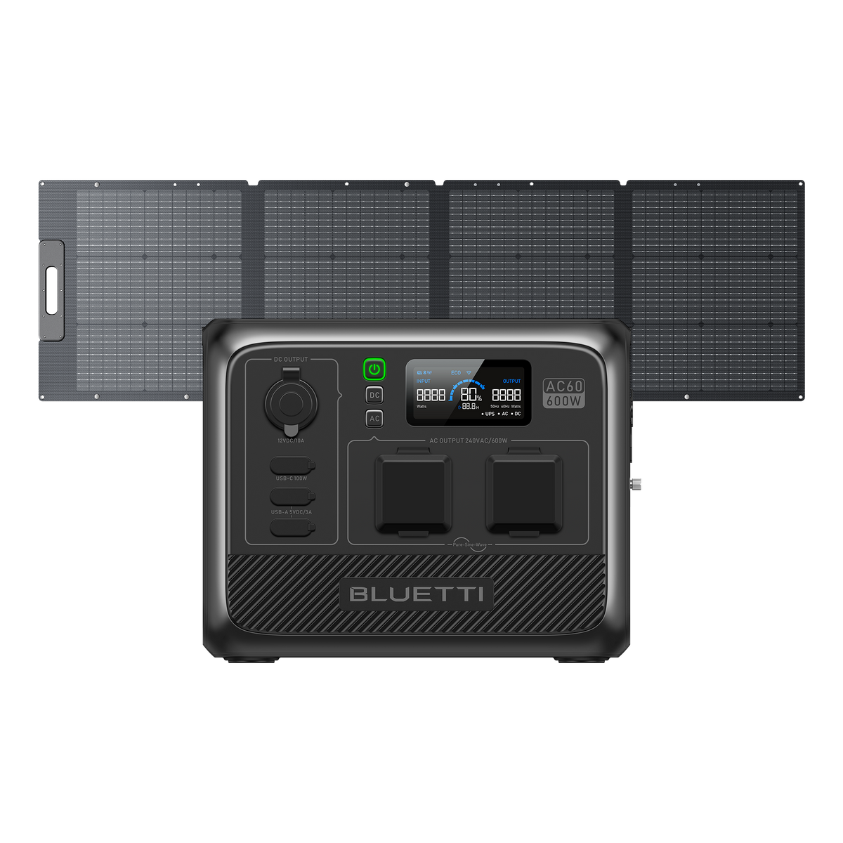 AC60 portable power station and 200W solar panel bundle for camping, caravanning, and emergency backup power