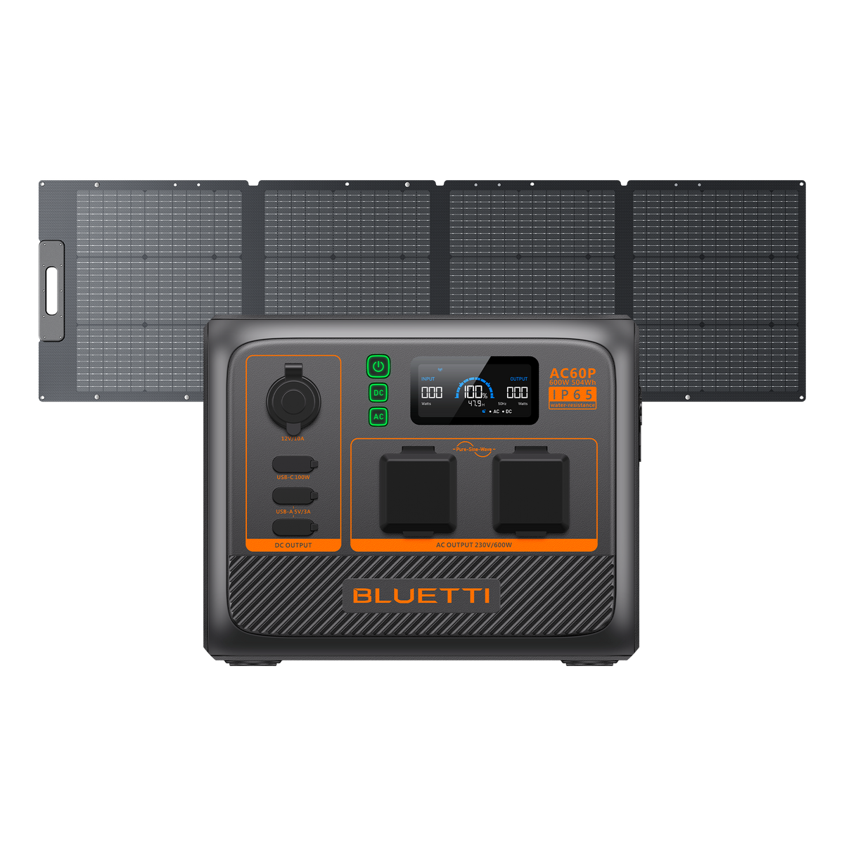 AC60P portable power station and 200W solar panel bundle for camping, caravanning, and emergency backup power