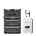 BLUETTI Apex300 with dual B300K batteries, SolarX 4K panel and P090D cable for outdoor home backup camping power solution