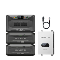 BLUETTI Apex300 with dual B300K batteries, SolarX 4K panel and P090D cable for outdoor home backup camping power solution