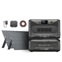 BLUETTI Apex 300 with B300K, Charger 1, Hub D1 and dual 350W solar panels for extensive home backup and outdoor power