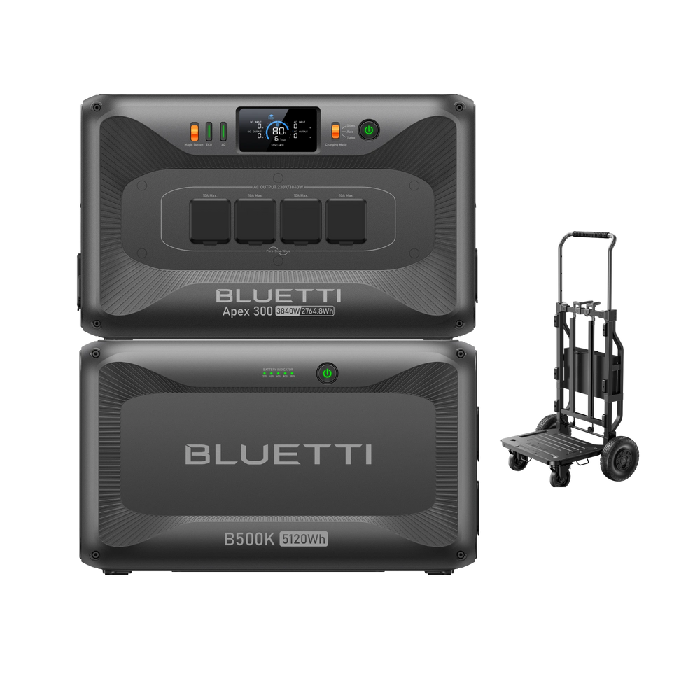 BLUETTI Apex 300 with B500K battery and foldable trolley for convenient mobility