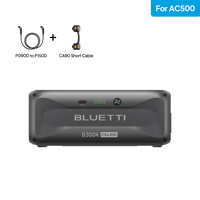 BLUETTI B300K expansion battery pack with P090D to P150D cable, compatible with AC500 power station.