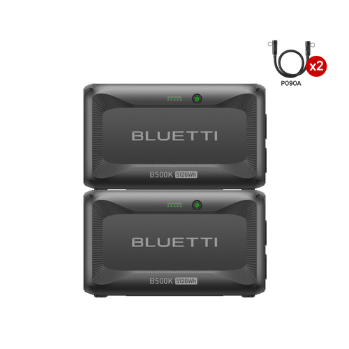 Dual BLUETTI B500K batteries with P090A adapter cable.