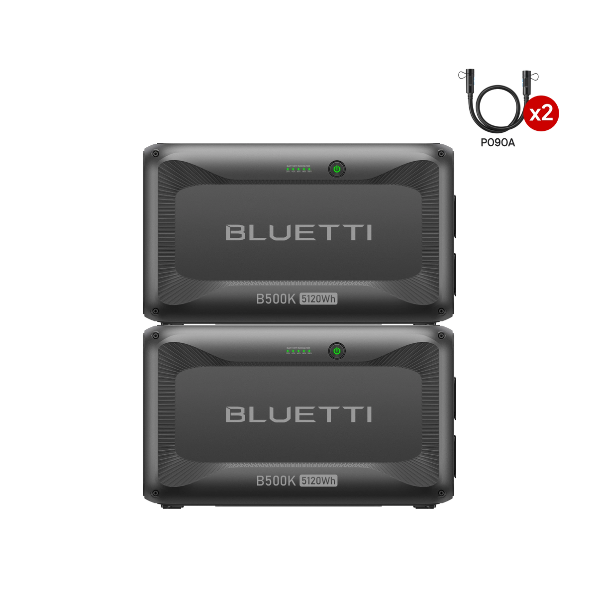 Dual BLUETTI B500K batteries with P090A adapter cable.