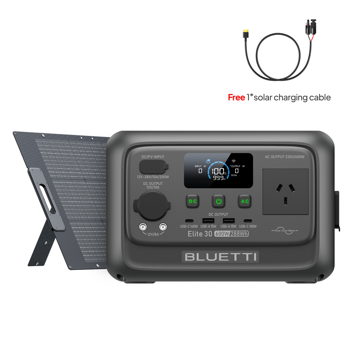 BLUETTI Elite 30 V2 with high-efficiency 200W solar panel, ideal for camping and off-grid power